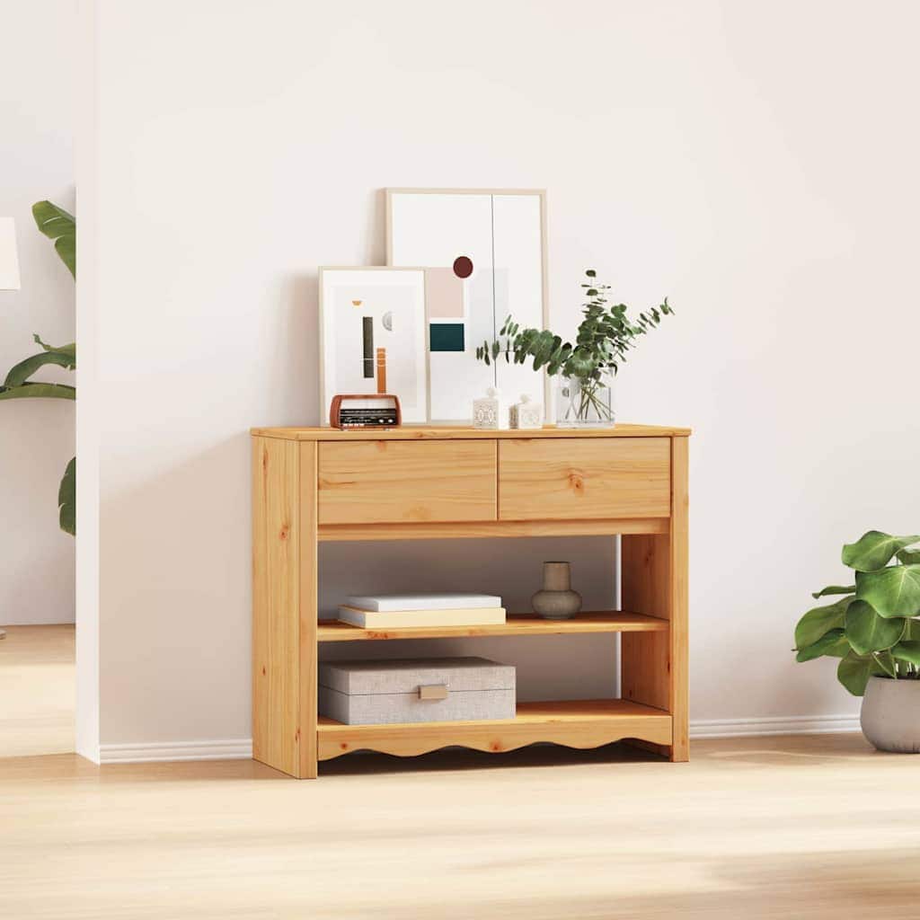 Boyel Living - 35.2 x 14.6 x 28.7 in. Drammen Oak Solid Pine Wood Console Table - Brown