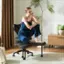 Left. Pinmoco - Ergonomic Cross-Legged Swivel Chair, Adjustable Height Meditation Chair with Back Support - Black.