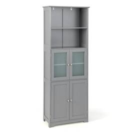 Pefilos - 6-Tier Freestanding Bathroom Cabinet with 2 Open Compartments and Adjustable Shelves- Bathroom Storage - Gray