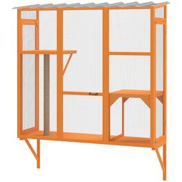 Pawhut - Outdoor, Window Catio for 2-3 Large Indoor Cats w/ 2 Jumping Platforms, Scratching Post - Orange