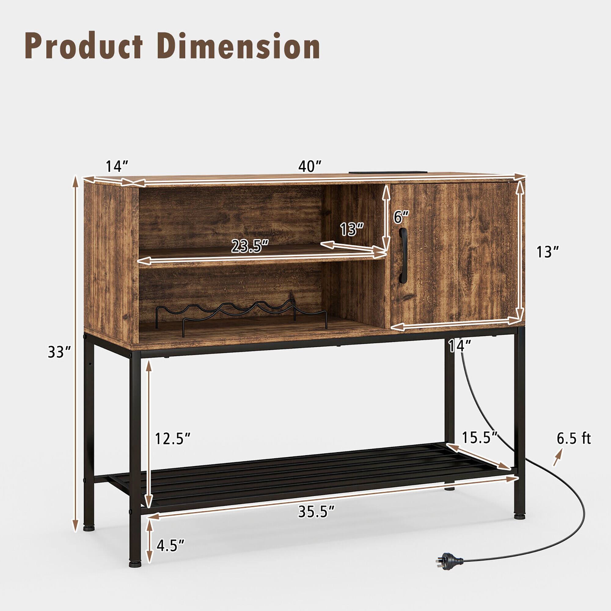 Product Dimension

- Length: 40"
- Width: 14"
- Height: 33"
- Depth: 13"
- Shelf Depth: 23.5"
- Drawer Height: 6"
- Drawer Width: 14"
- Drawer Depth: 13"
- Bottom Shelf Height: 12.5"
- Bottom Shelf Width: 35.5"
- Bottom Shelf Depth: 15.5"
- Overall Height: 6.5 ft
- Leg Width: 4.5"