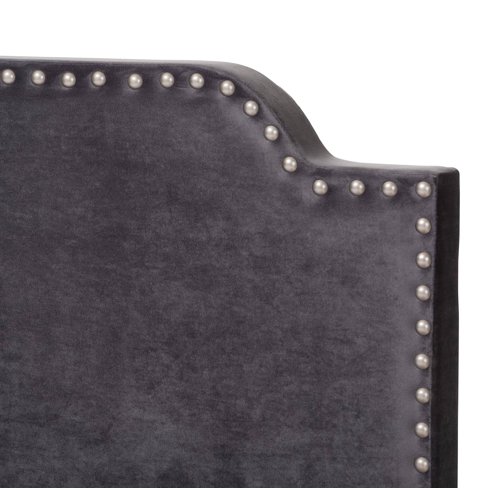 Back. Baxton Studio - Darcy Luxe and Glamour Velvet Upholstered Bed - Dark Grey.