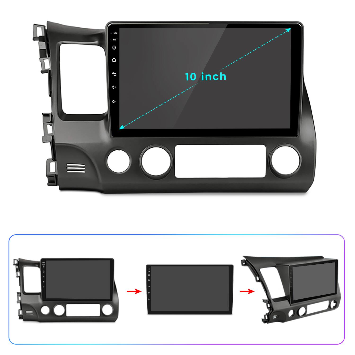 Back. Junsun - 2+64GB Android14 CarPlay Car Stereo Radio GPS Navi WIFI RDS SWC BT FM For Honda Civic 2006-2011 - Black.