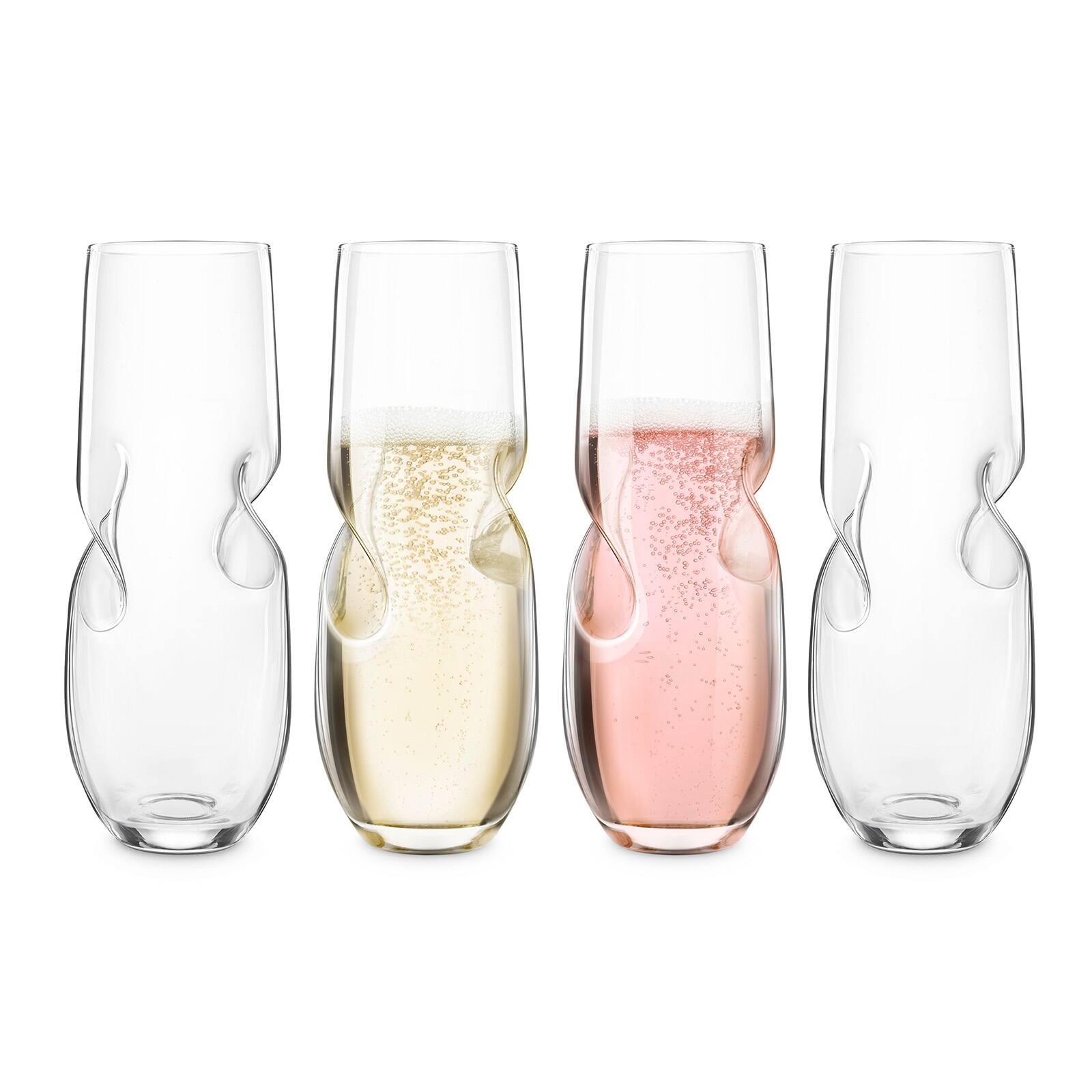 Front. Final Touch - Bubbles Sparkling Wine / Champagne Stemless Glasses - Set of 4 - Clear.