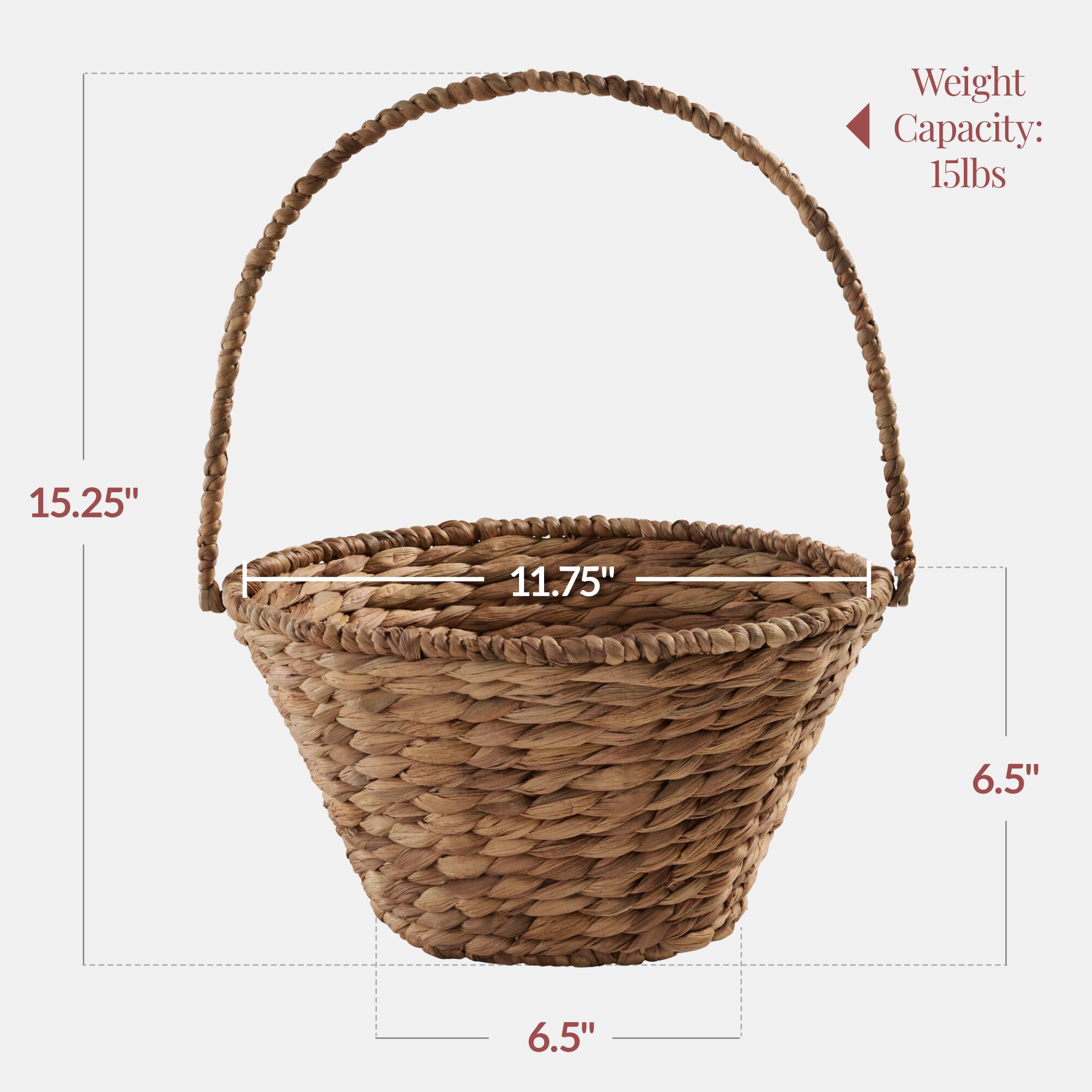 Weight Capacity: 15lbs  
Dimensions: 15.25" x 11.75" x 6.5" x 6.5"
