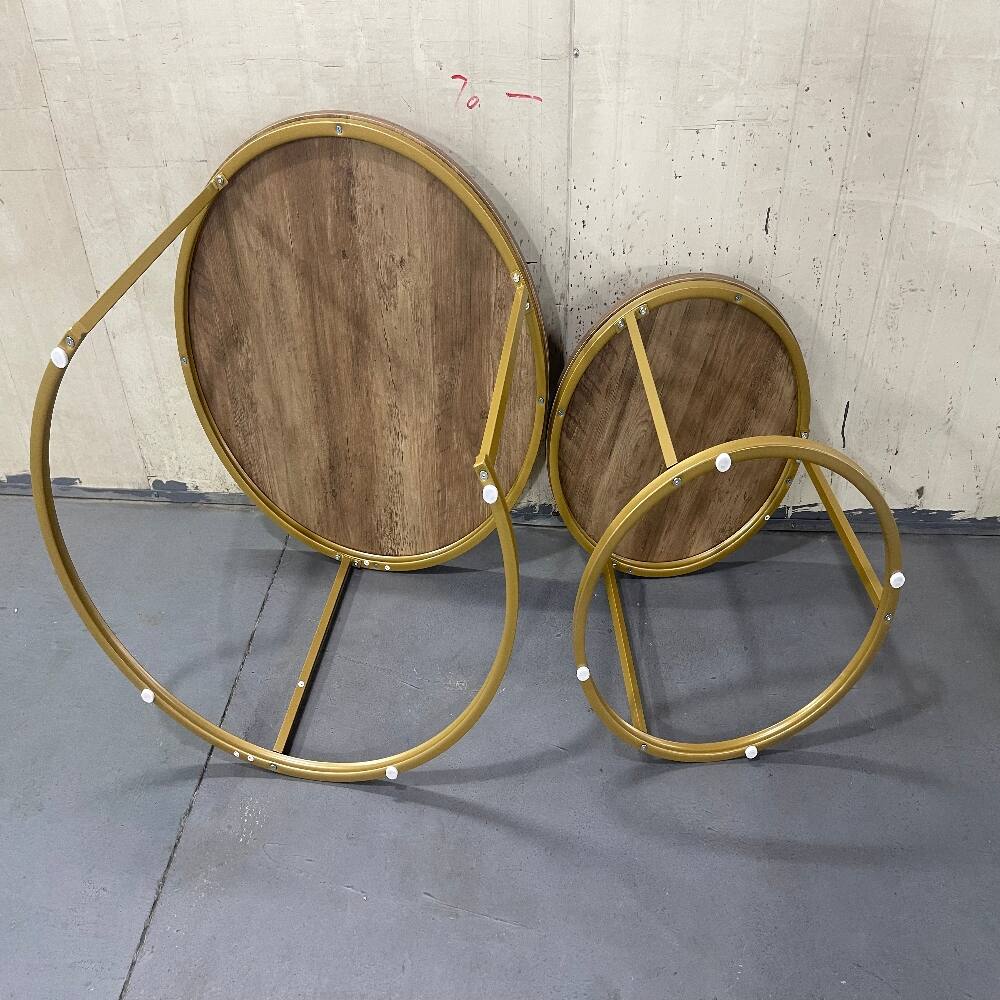 Alt View 1. Loheer - Loheer 27.6in Round Nesting Coffee Table Set of 2 Brown Wood Marble Pattern Stackable Metal Frame End Tables - Brown.
