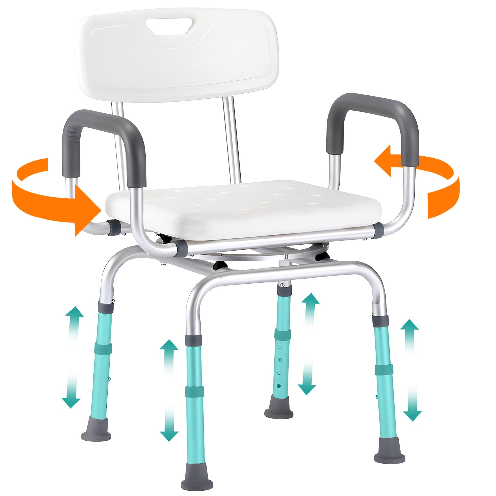 JETRANSPORT - 360 Degree Shower Chair Swivel Portable Seat With Armrests And Adjustable Height For Bathtub (white1) - Small Swivel Seat (Seat Width: 21.25")