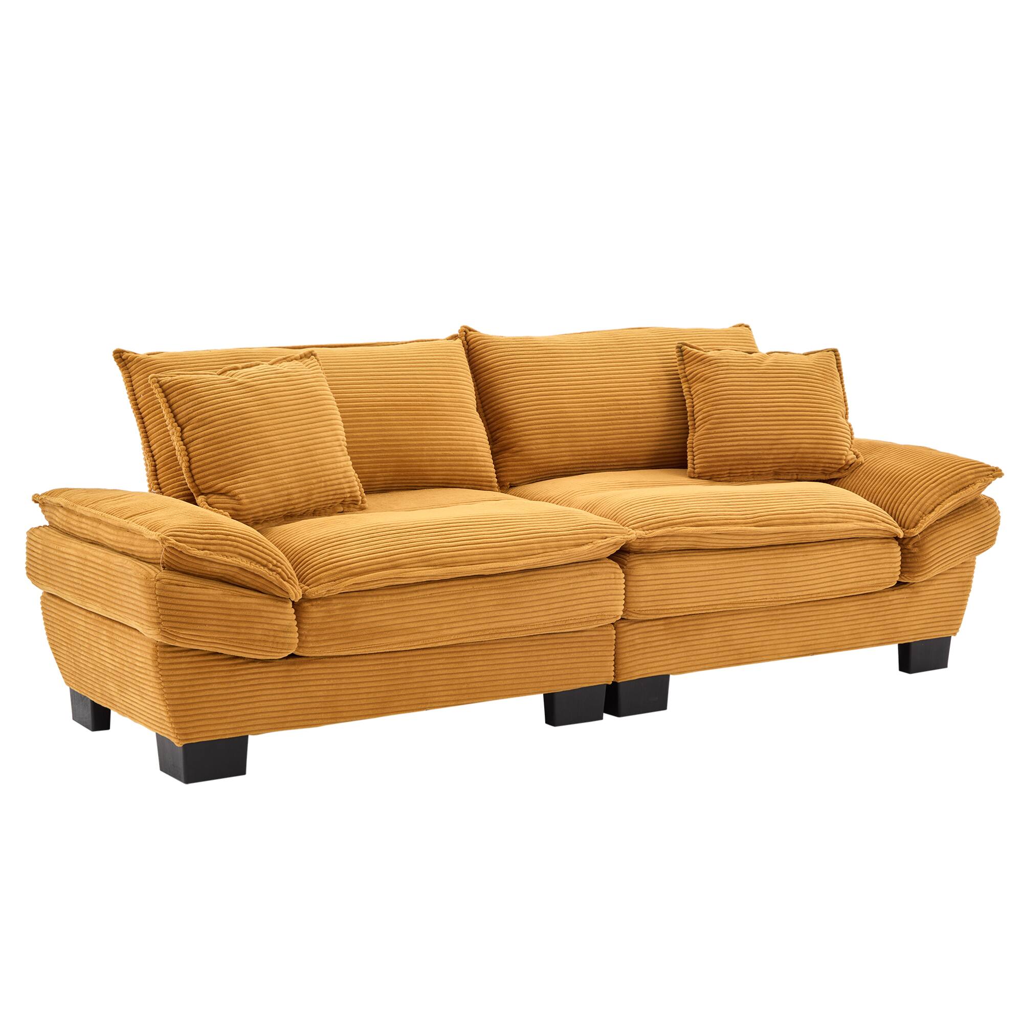 Left. GOODSILO - Plush Corduroy Convertible Sofa Bed | Deep-Seating Sleeper with Accent Pillows for Home & Office - Yellow.