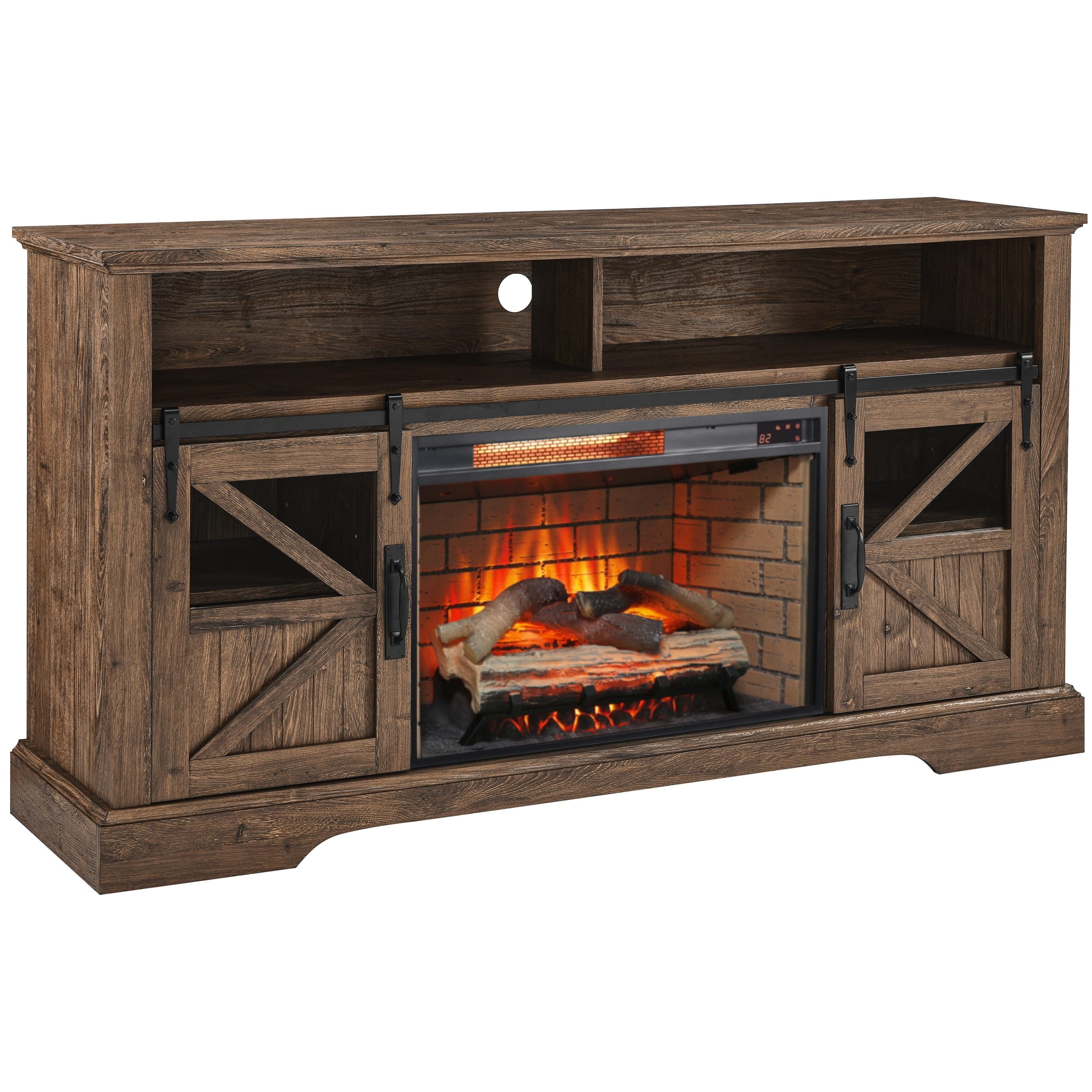Mondawe - 60" Electric Fireplace Entertainment Center With Door Sensor - Brown