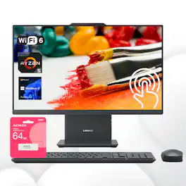 Lenovo - IdeaCentre 27" Touchscreen All-in-One - Wireless Charging Base - AMD Ryzen 5 - 16GB RAM - 1TB SSD - Adata 64GB USB Drive - Gray