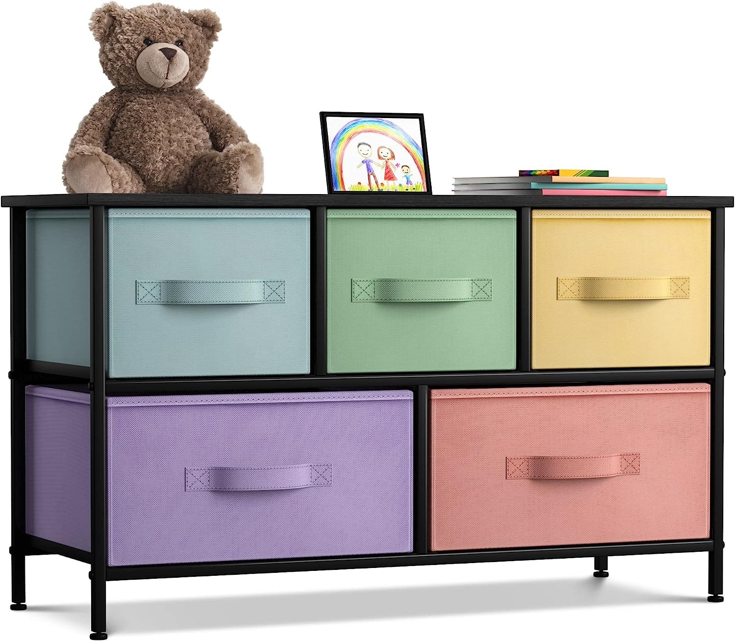 Sorbus - Dresser with 5 Drawers - Storage Chest Organizer Unit with Steel Frame, Wood Top, Easy Pull Fabric Bins Bedroom - Pastel black