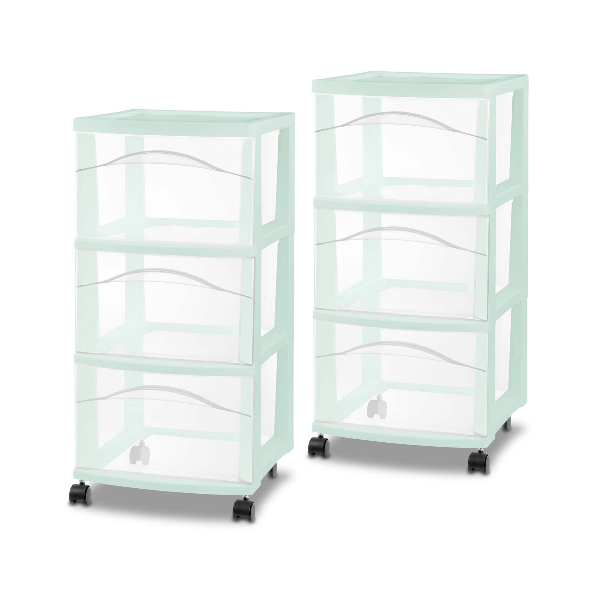 Sterilite - 3 Drawer Storage Cart, Plastic Rolling Organization Cart, 2 Pack - Mint
