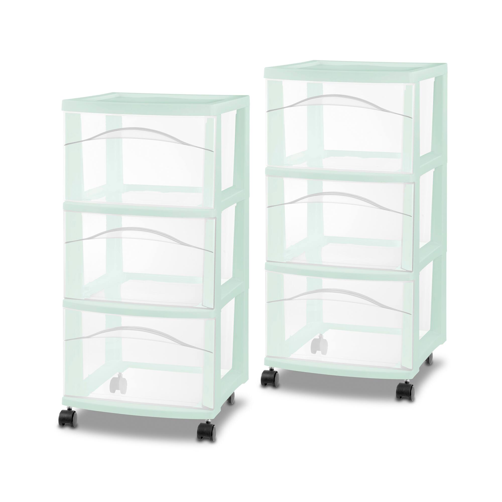 Front. Sterilite - Sterilite 3 Drawer Storage Cart, Plastic Rolling Organization Cart, Mint, 2 Pack - Mint.