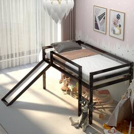 Gymax - Twin Size Loft Bed with Slide Wood Low Sturdy Loft Bed Bedroom - Espresso