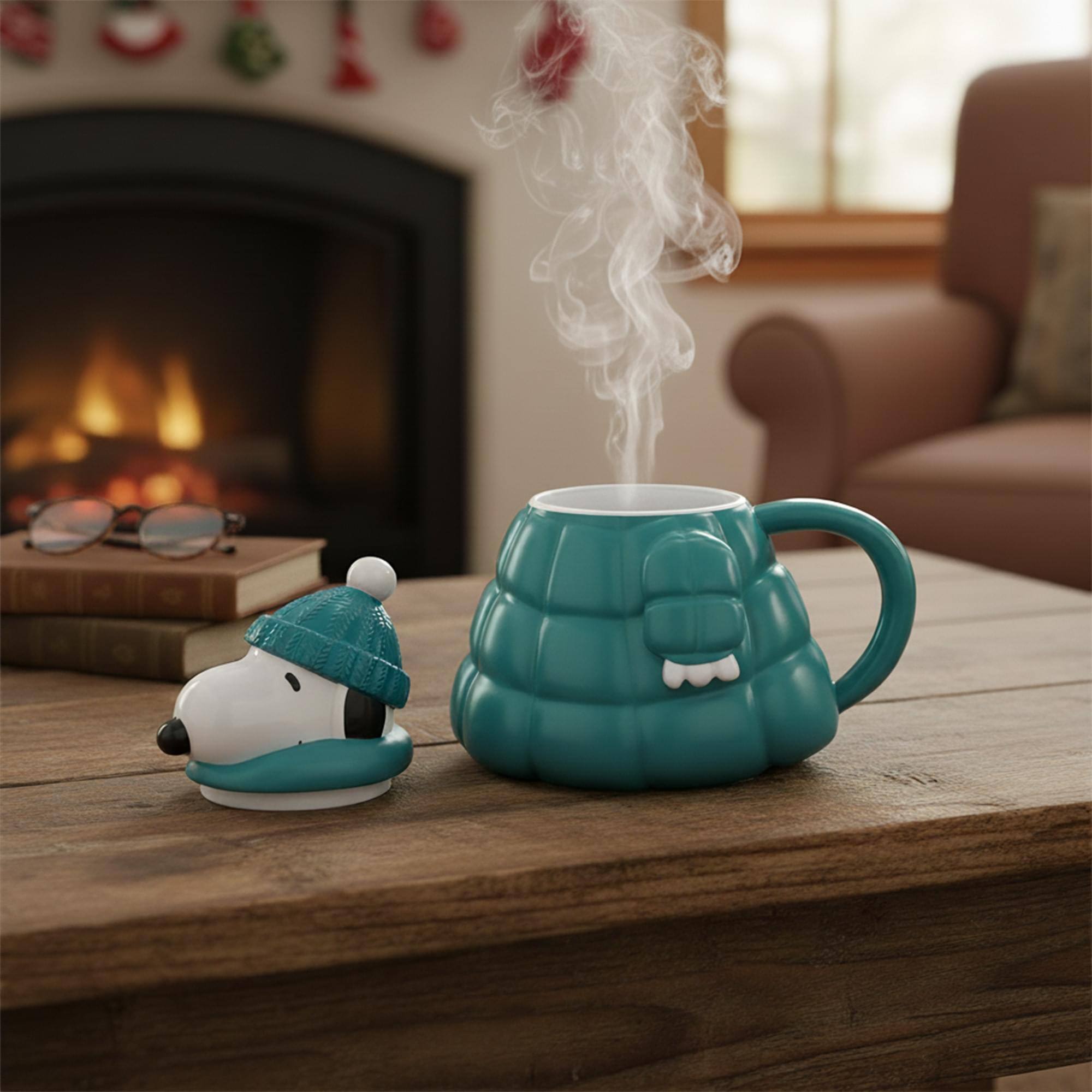 Alt View 3. ICUP - Peanuts Snoopy Puffy Jacket 16 Ounce Sculpted Ceramic Mug With Lid - Blue.