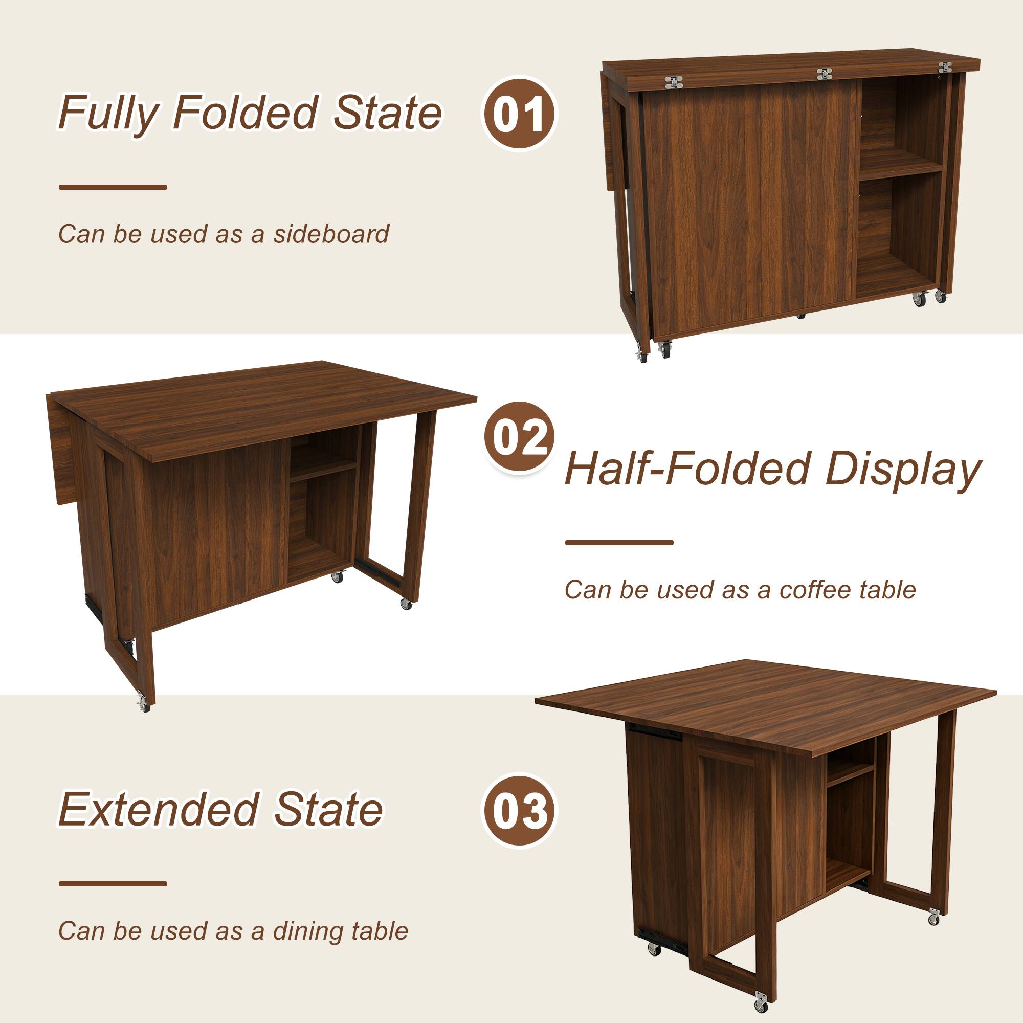 Loheer Folding Dining Table, MDF Convertible Side Table with Storage ...