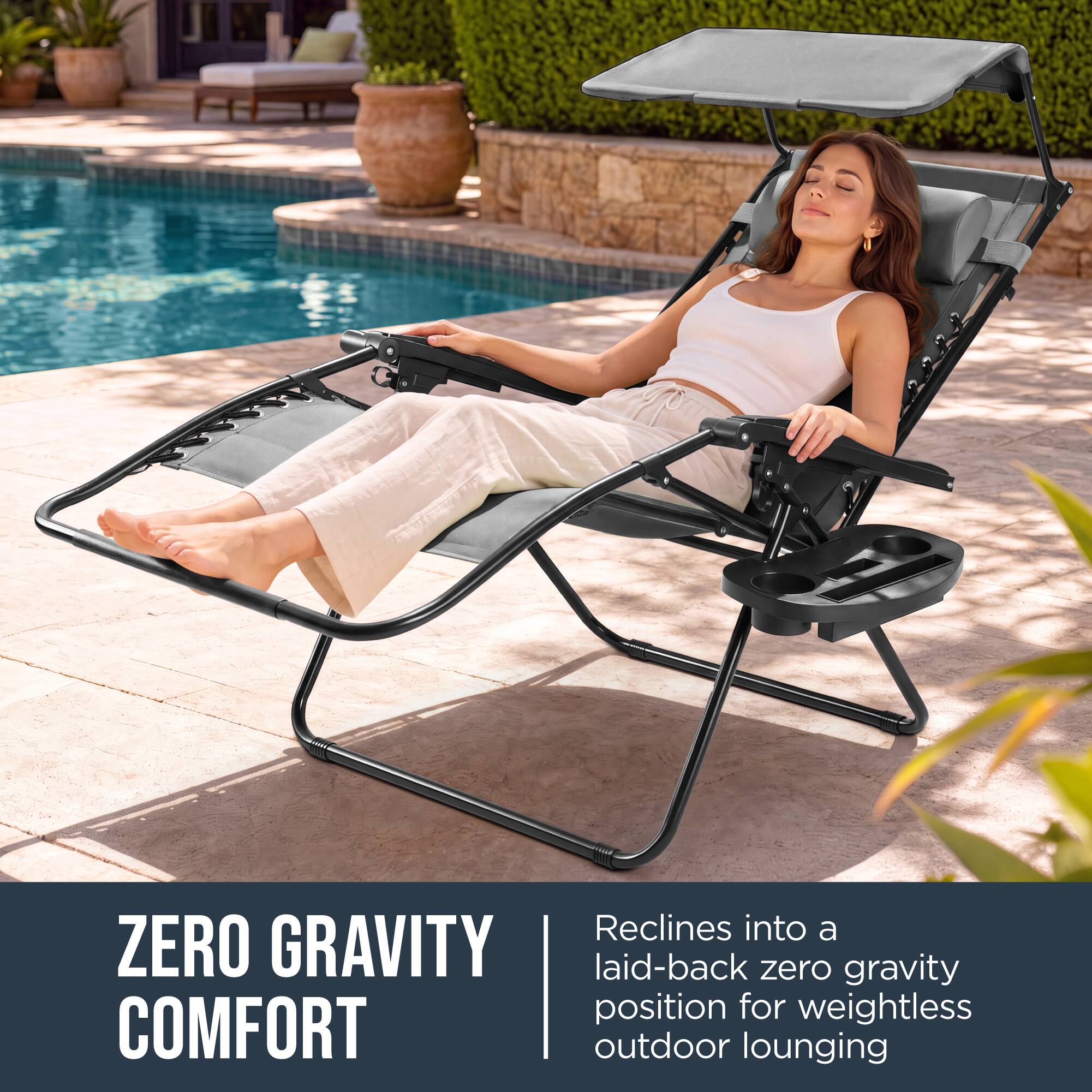 Reclines into a ZERO GRAVITY laid-back zero gravity position for weightless COMFORT outdoor lounging