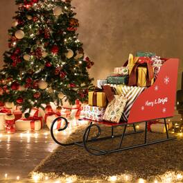 Costway - Metal Christmas Santa Sleigh Basket Festive Decorative Sleigh Cart Holiday Advent Calendar - Multicolor