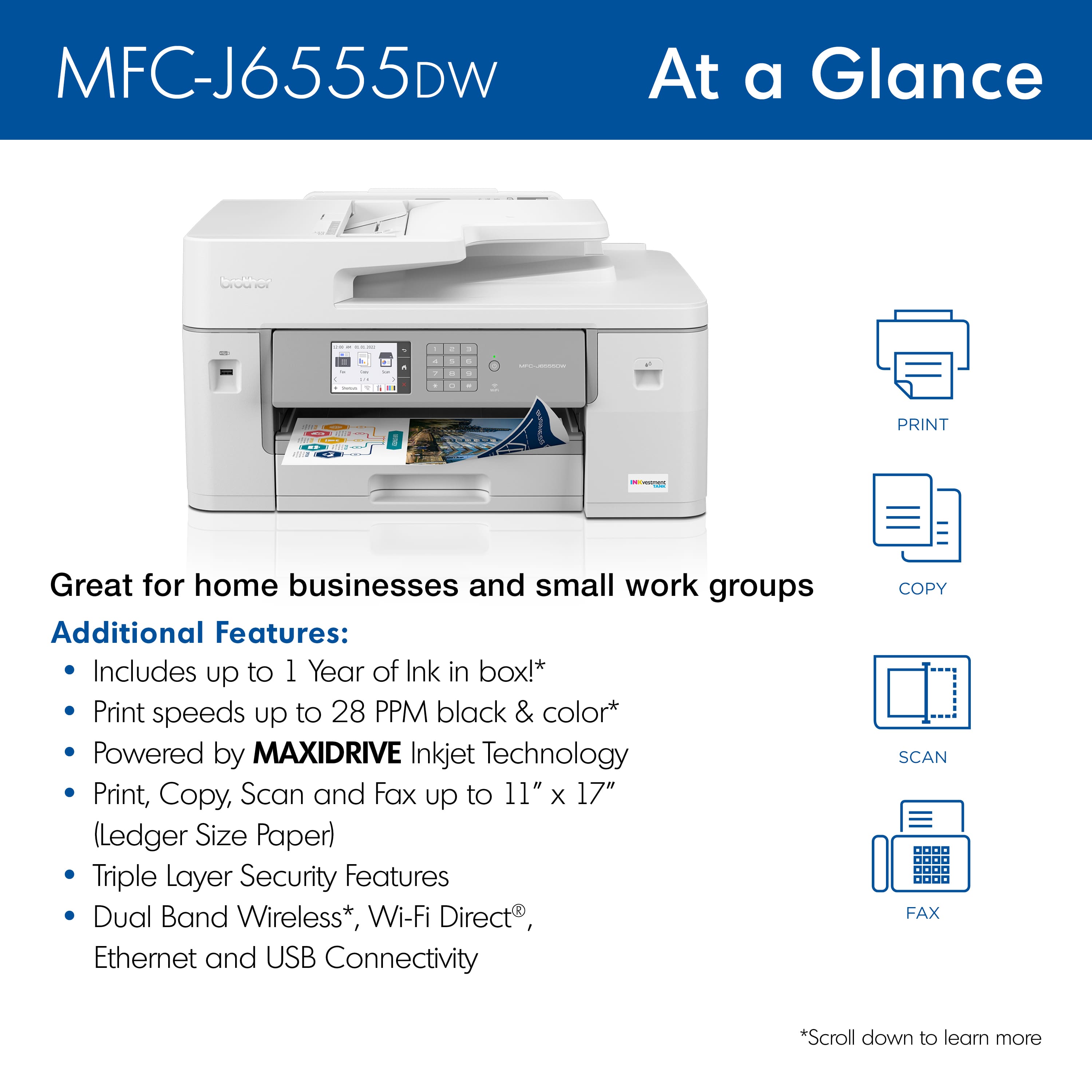 Brother – MFC-J6555DW INKvestment Tank All-in-One Inkjet Printer with up to 1-Year of Ink In-box – White/Gray Sansujyuku sansujyuku.com