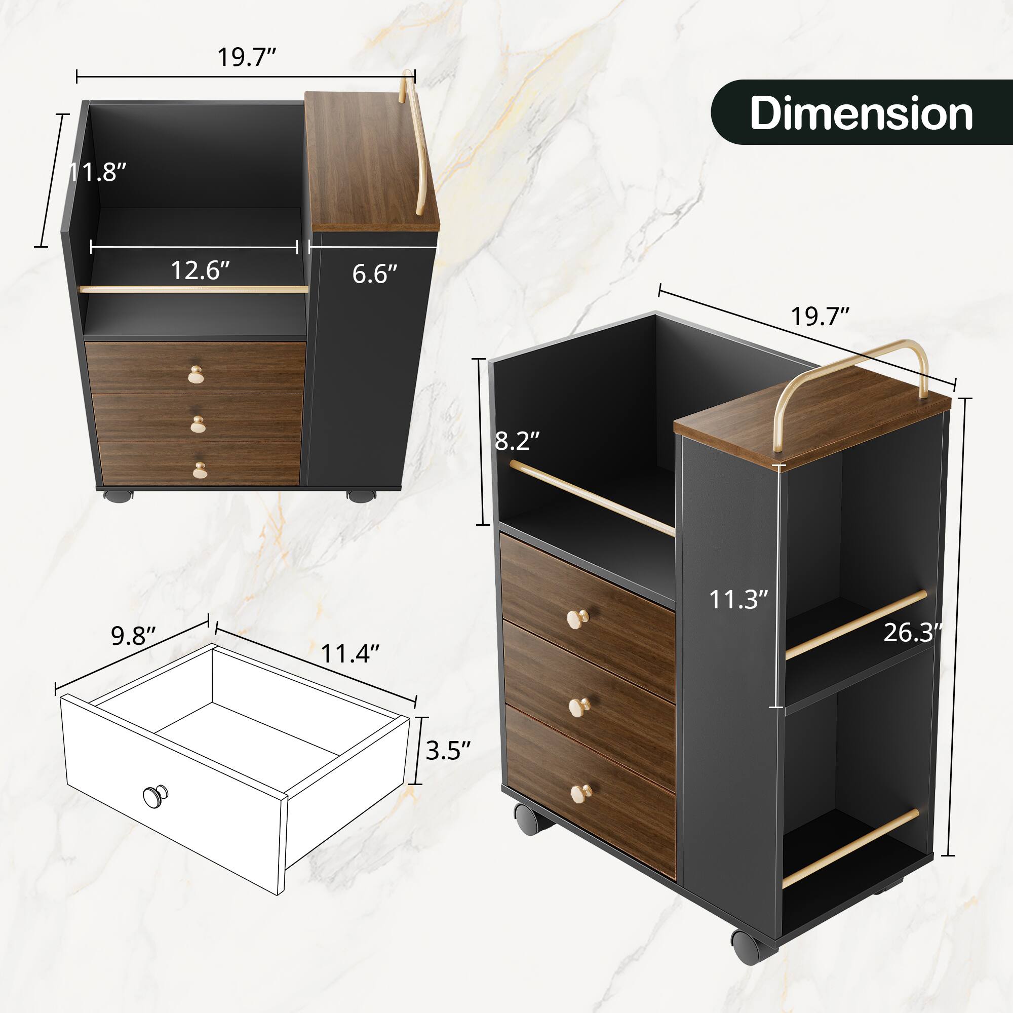19.7" Dimension 1.8" 12.6" 6.6" 19.7" 8.2" 9.8" 11.4" 11.3" 26.3" 3.5"