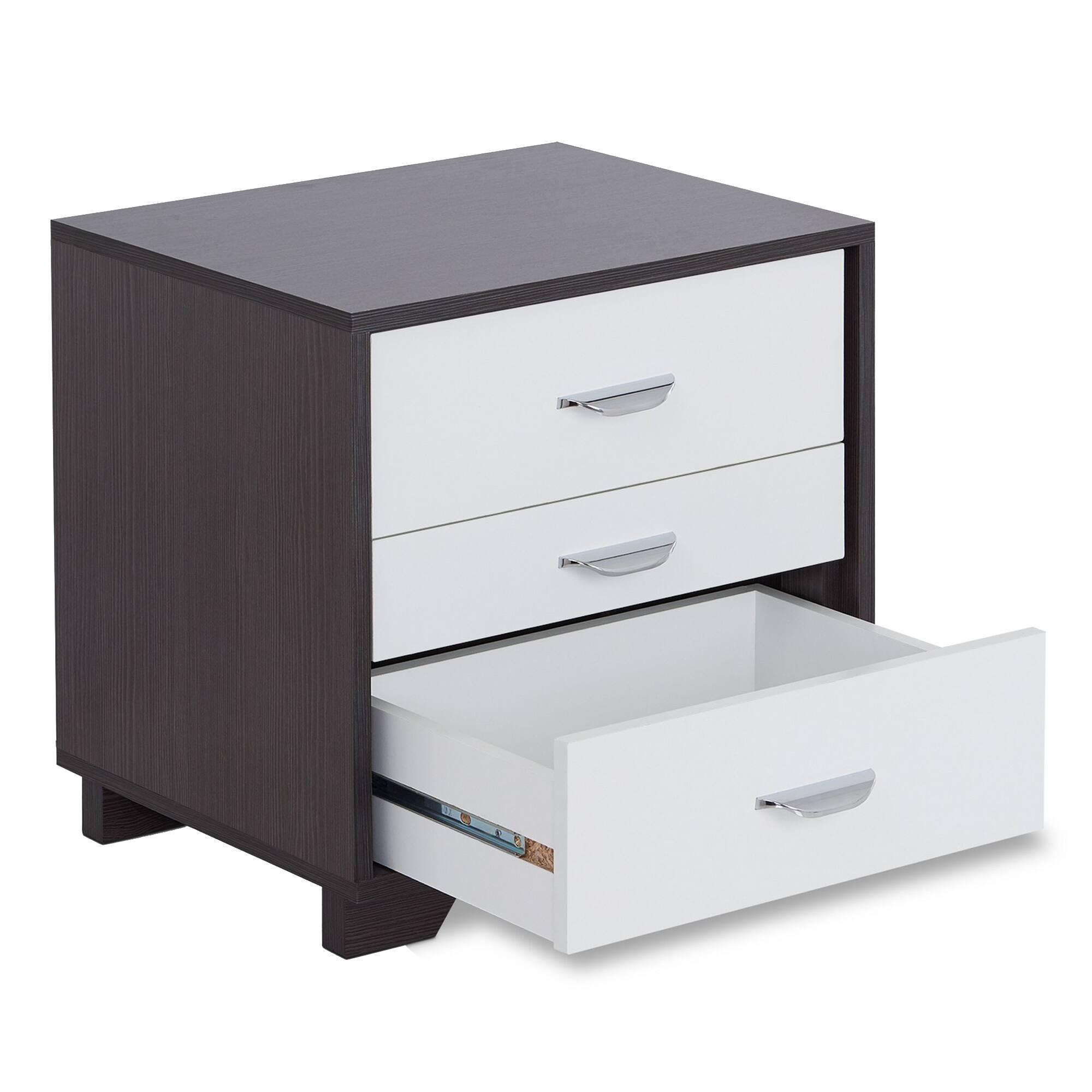 Alt View 2. Manhattan Lane - Classic 3 Drawers Wood Nightstand - White & Black.