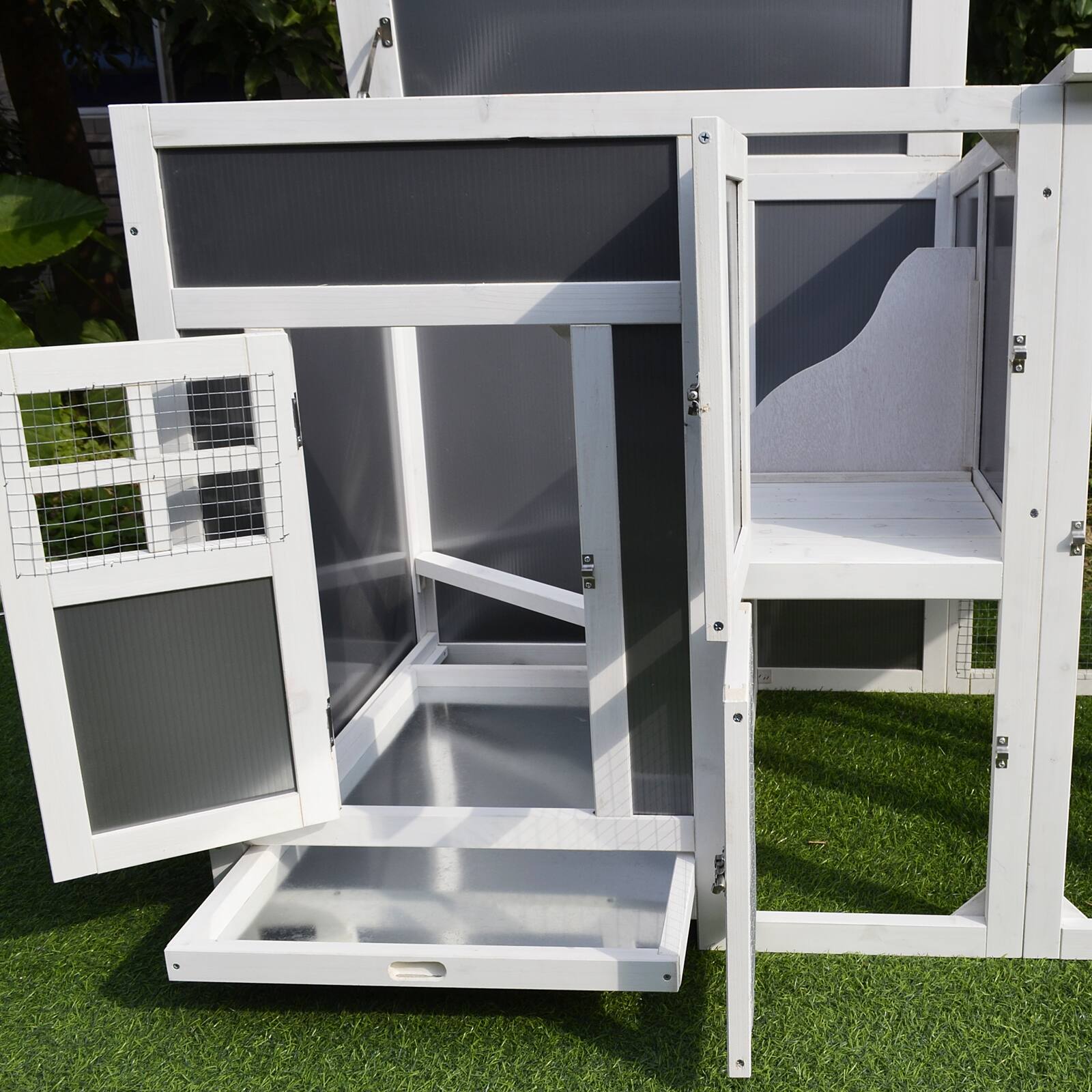 Alt View 5. Pawhut - 63" Outdoor Chicken Coop Wooden, Run Area, Nesting Box, Hen House with Waterproof Roof, Removable Tray.