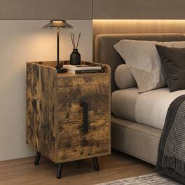 WELLFOR - Nightstand Side Tables with 2 Drawers and 2 USB Ports - Rustic Brown