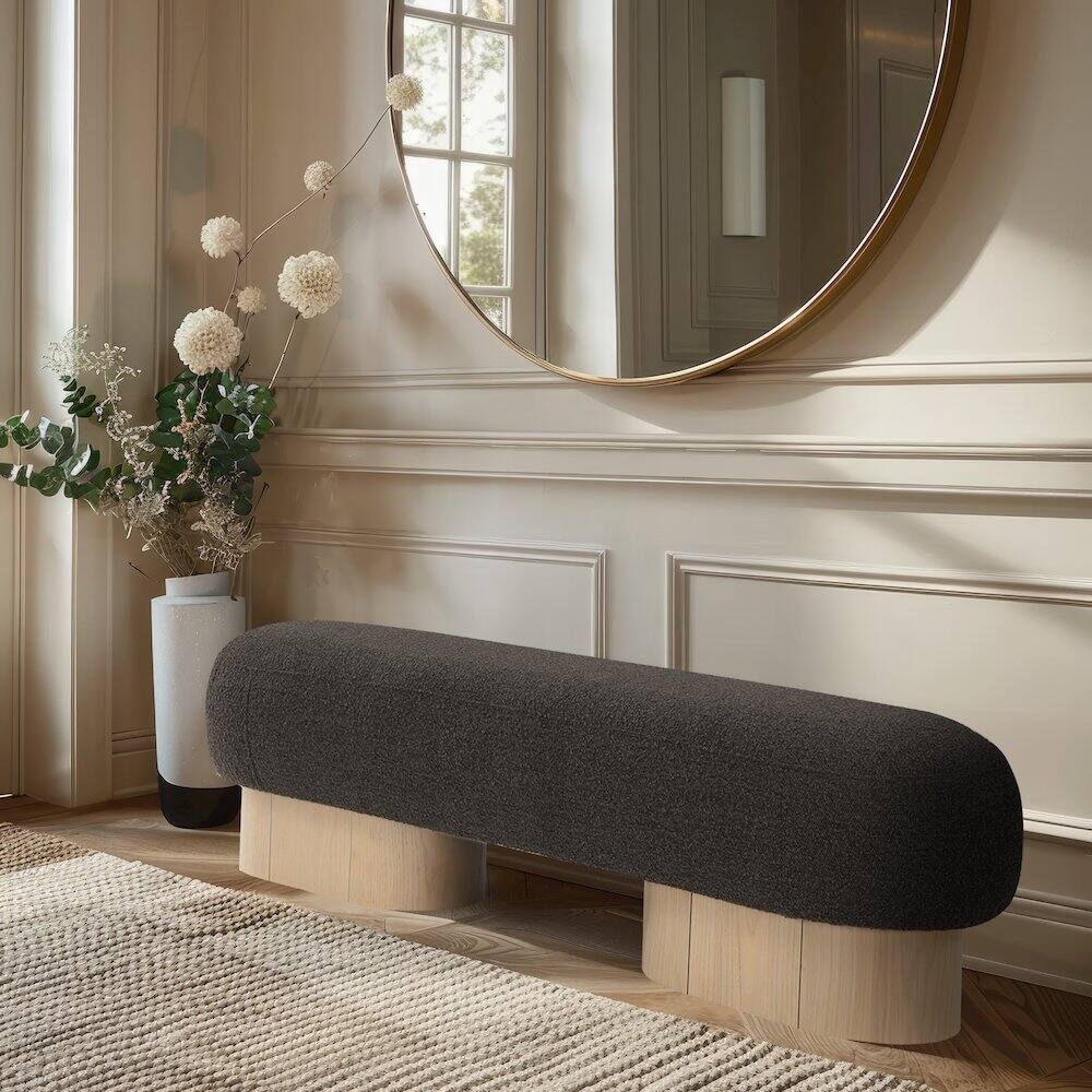 Alt View 1. Meridian Furniture - Robertson Brown Boucle Fabric Bench - Brown.