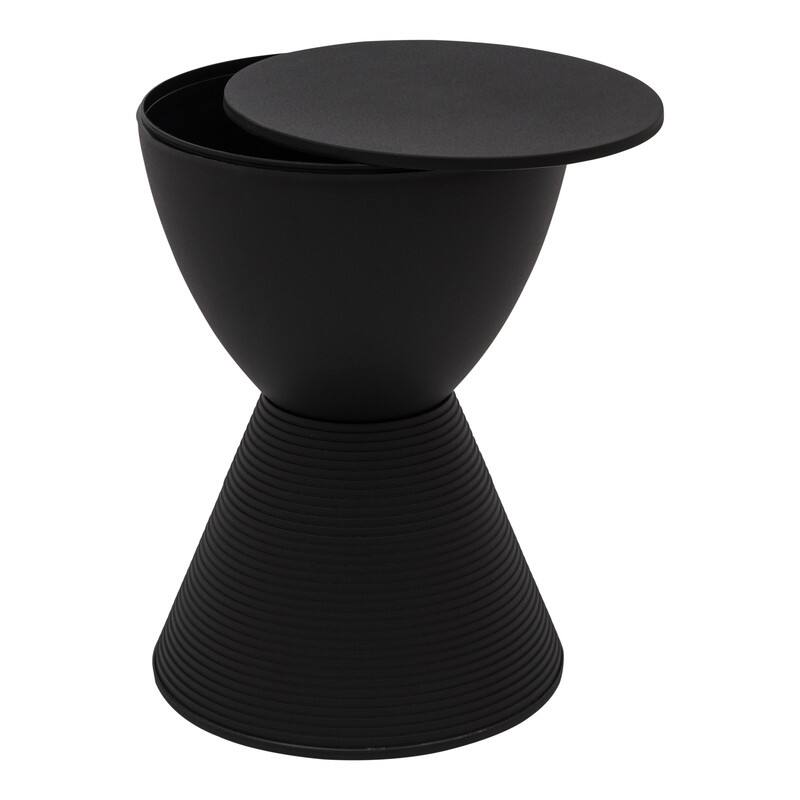 Alt View 6. LeisureMod - Boyd Modern Round Hourglass Accent Side Table, Drum Storage Table with Ribbed Base for Indoor/Outdoor - Black.