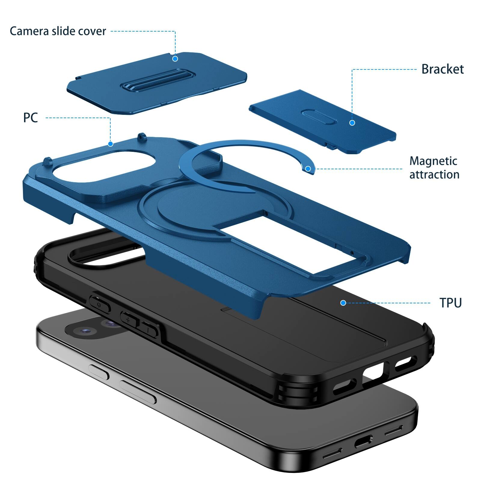 Camera slide cover  
Bracket  
PC  
Magnetic attraction  
TPU