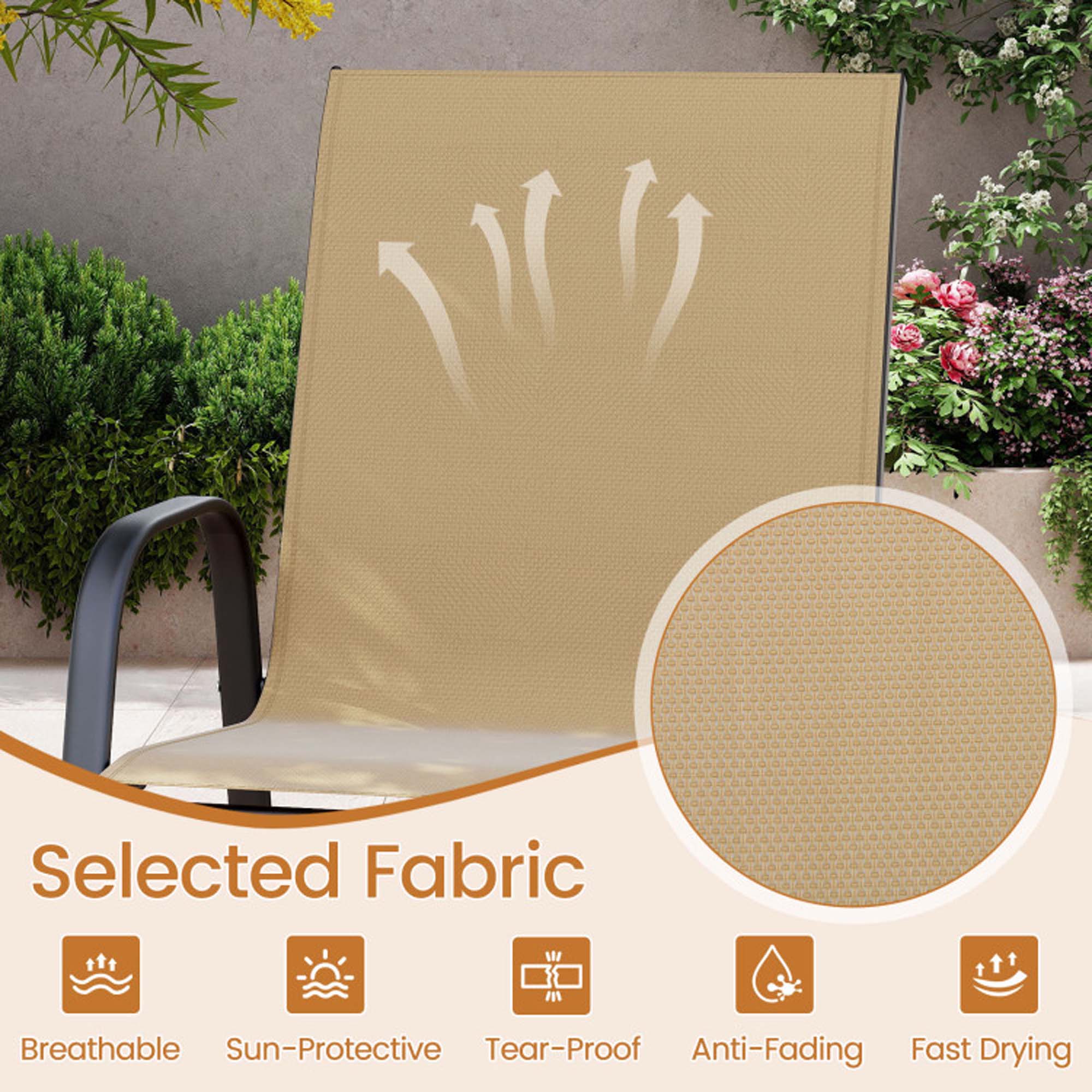 Selected Fabric  
Breathable  
Sun-Protective  
Tear-Proof  
Anti-Fading  
Fast Drying