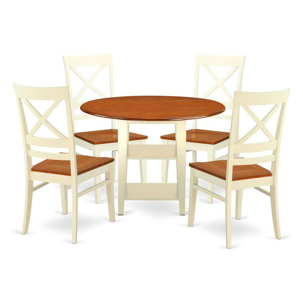 Back. East West Furniture - Dining Room Set Buttermilk & Cherry - Brown.