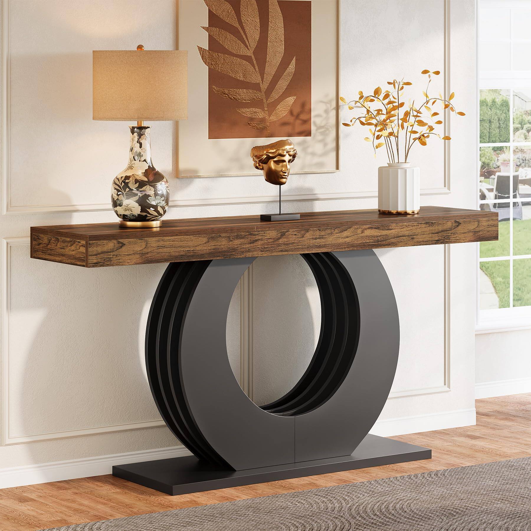 Back. Tribesigns - 63-Inch Console Sofa Table, Rustic Industrial Farmhouse Entryway Table, Narrow Long Couch Console Behind Sofa with Black - Rustic Brown.