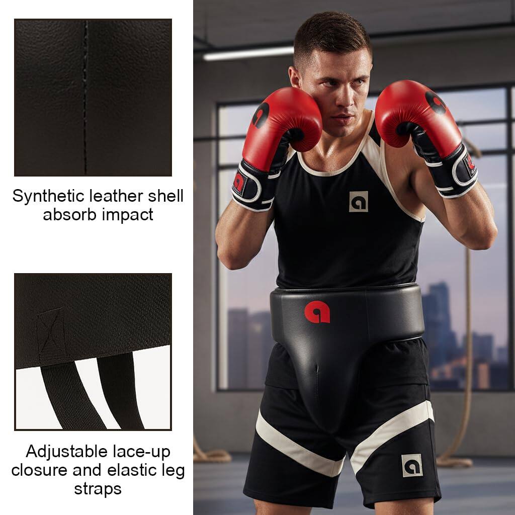 Synthetic leather shell absorb impact  
Adjustable lace-up closure and elastic leg straps