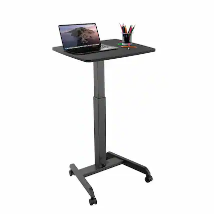 Front. Mount-It! - Adjustable Rolling Laptop Desk with Mobile Stand, Height Adjustment & Locking Casters for Home or Office, Black - Black.