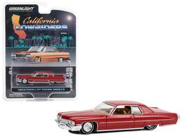 1973 Cadillac Coupe deVille Lowrider Custom Maroon "California Lowriders" Series 3 1/64 Diecast Model Car by Greenlight - Red