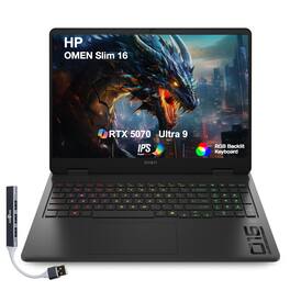 HP - OMEN Slim 16 Laptop 16.0 WUXGA Display (Ultra 9-285H, 32GB, 2TB SSD, GeForce RTX 5070, Win 11 Pro) w/USB Hub - Shadow Black