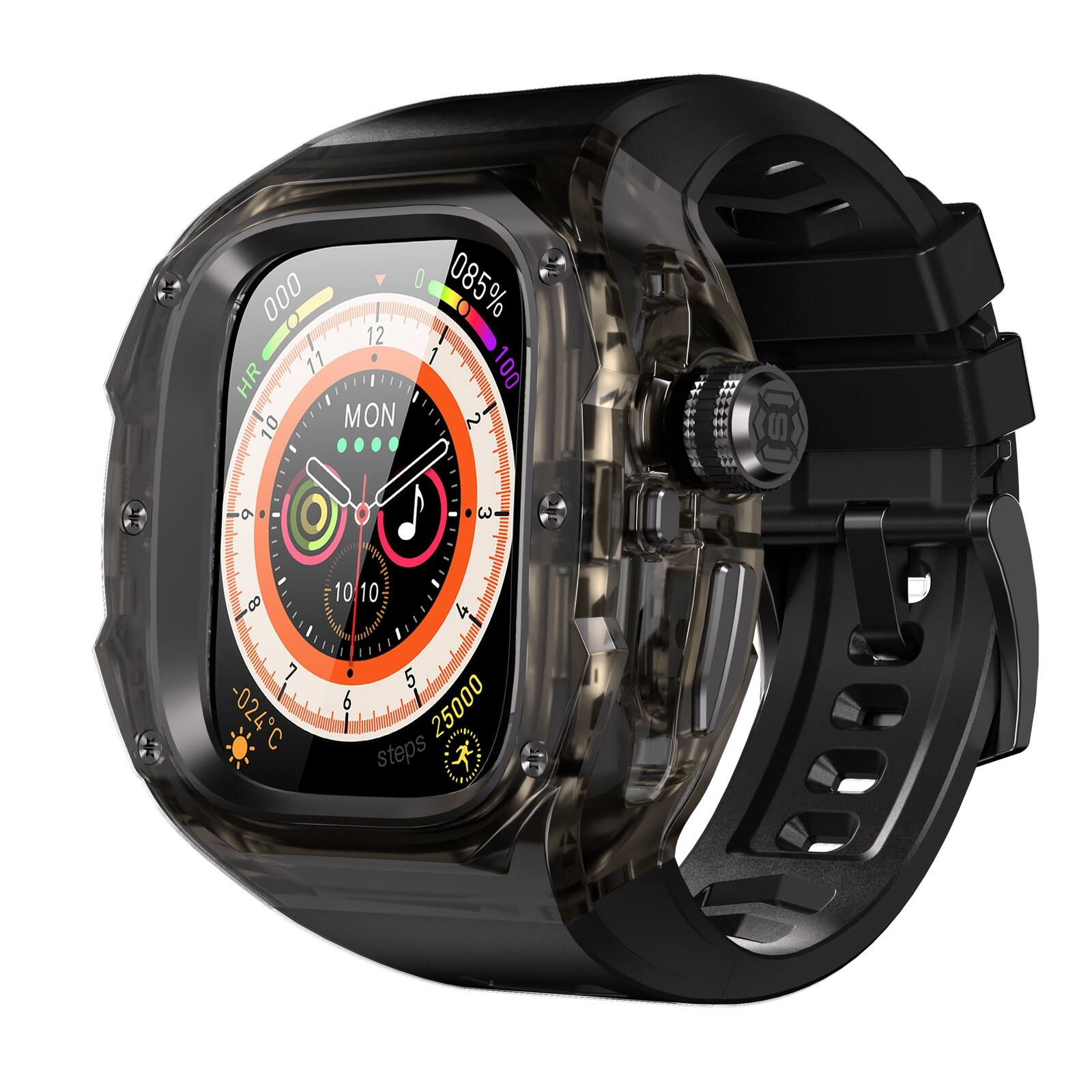 Dteck - Translucent Rugged Case with Band for Apple Watch Ultra 3/Ultra 2/Ultra 49mm, Durable Silicone Sport Strap - Black
