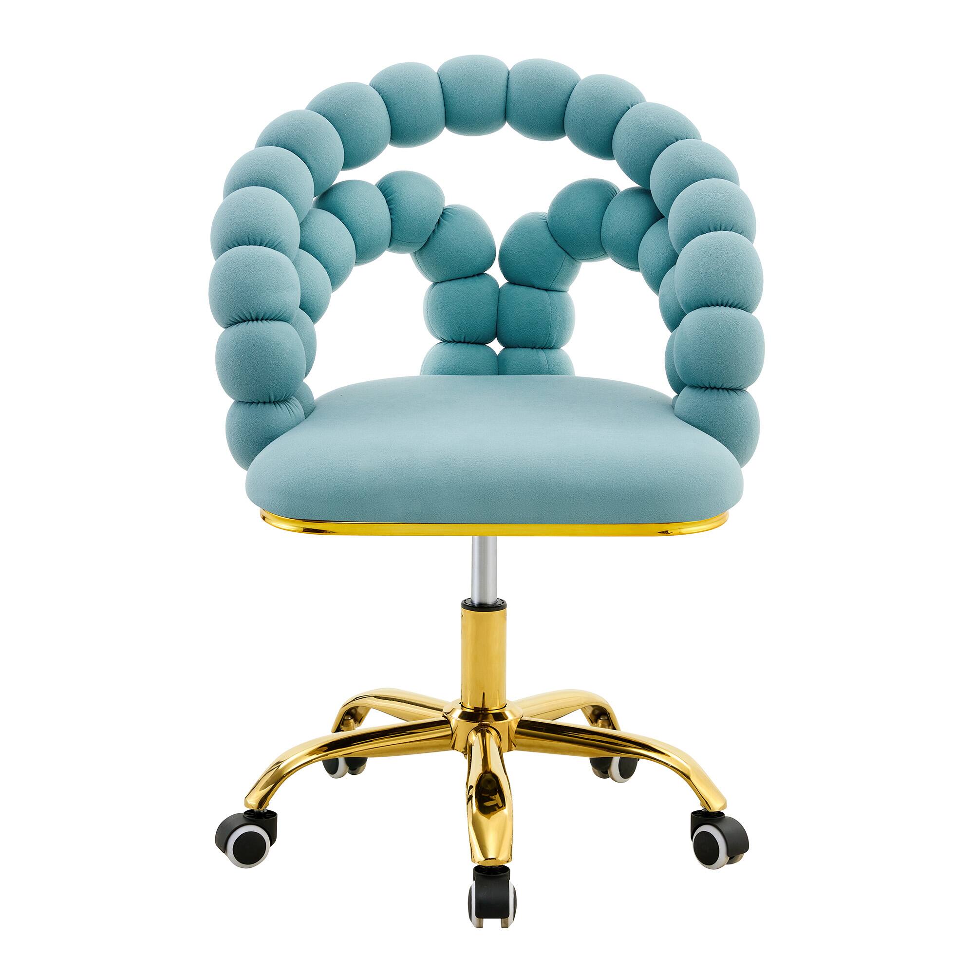 Alt View 6. Loheer - Loheer- Bubble Chair Teal Velvet Office Chair for Home Office and Vanity, Gold Rolling Accent Chair, 2.82 ft - Gold,Teal.