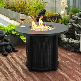APRILSOUL - 32 inch Propane Gas Fire Pit Table 50000 BTU Round Steel Fire Pit for Outside Patio Deck Garden Courtyard - Black