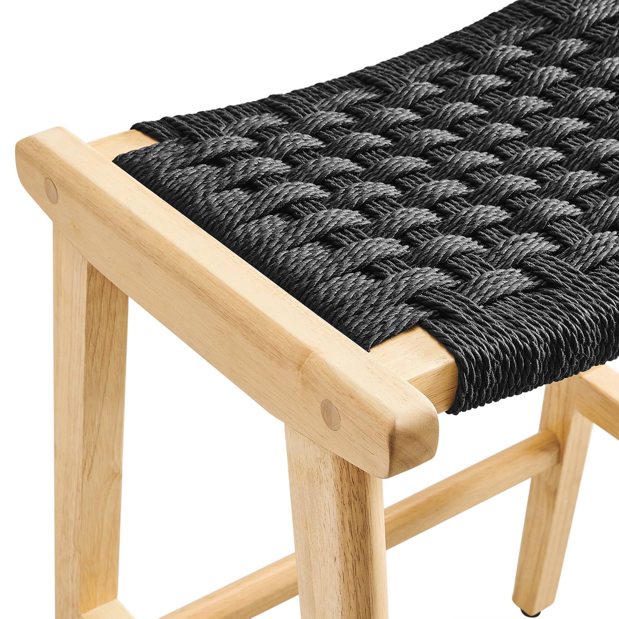 Alt View 6. Modway - Saoirse Woven Rope Wood Counter Stool Set of 2 by Modway - Natural Black.