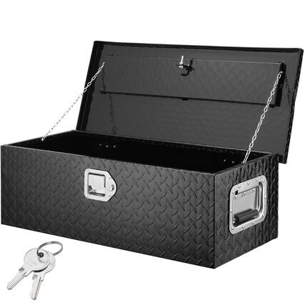 Front. VEVOR - Heavy Duty Aluminum Truck Bed Tool Box, Diamond Plate Tool Box with Side Handle and Lock Keys - Black.