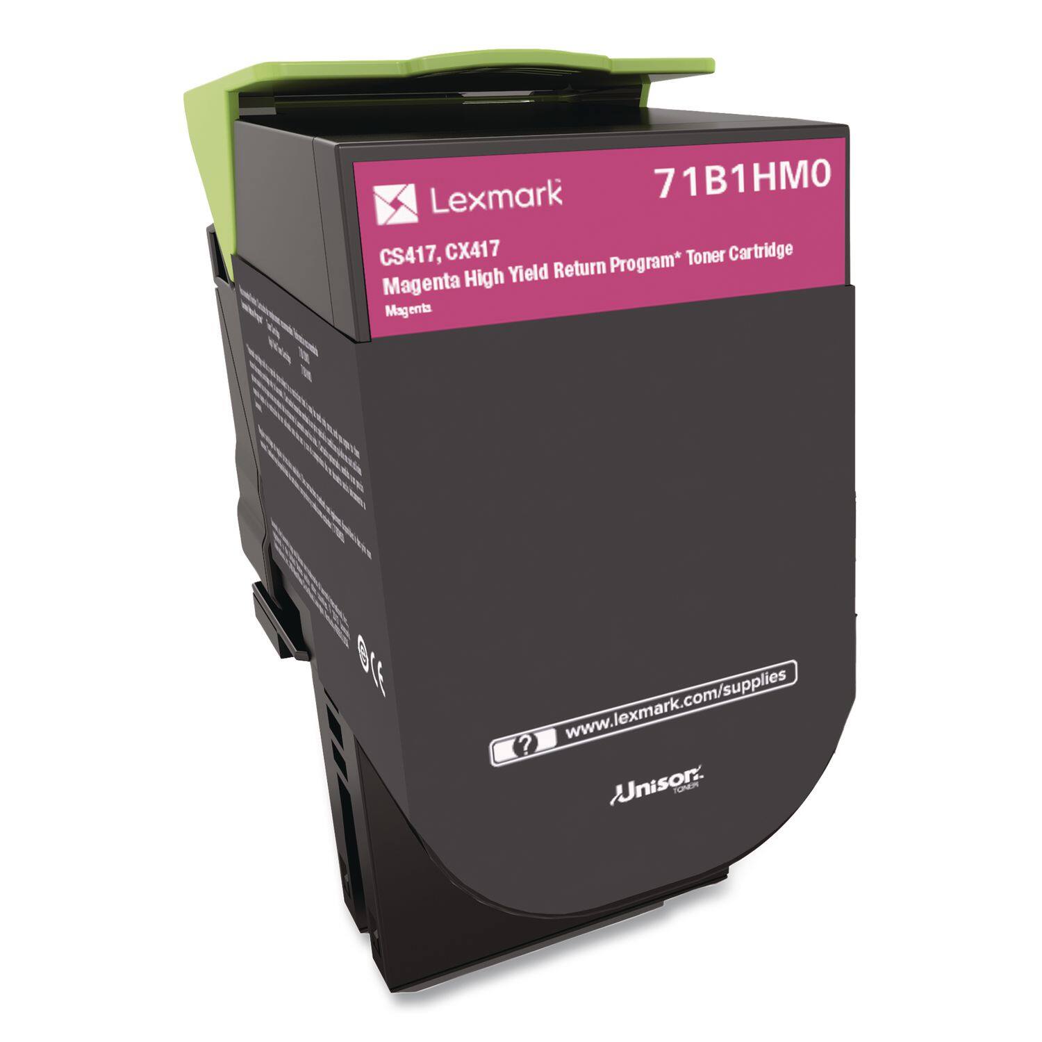 Lexmark 71B1HM0 CS417, CX417 Toner Cartridge Yield Return Program* Magenta High Yield Return Program* Toner Cartridge Magenta www.lexmark.com/supplies Unison TONER