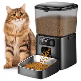 Oneisall - 3.5L Automatic Cat Feeder Food Grade Stainless Steel Bowl 12 Cup Dual Power Supply Pet Food Freshness - Black