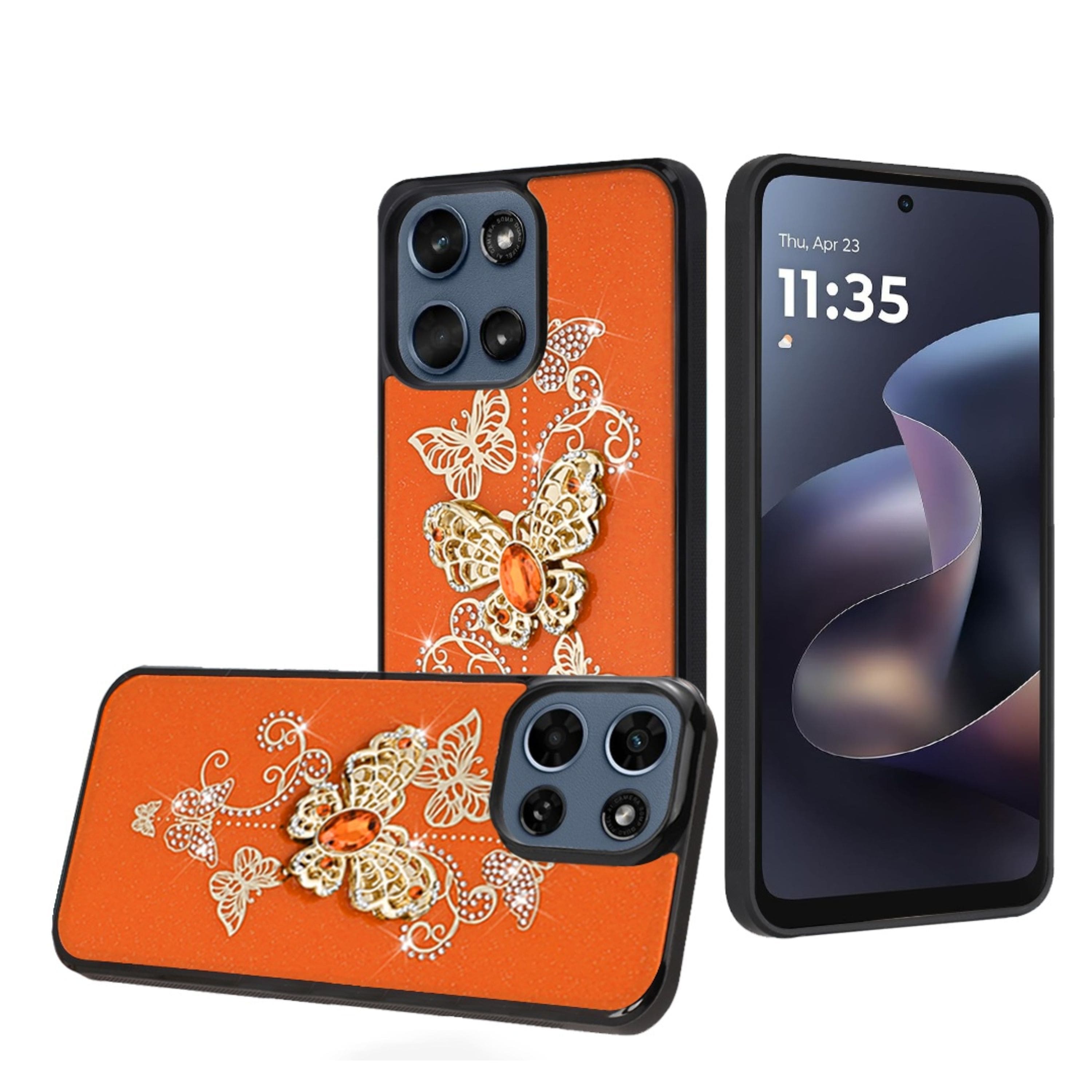 Kitcheniva - Rhinestone 3D Bling Case With Tempered Glass For Moto G 2025 / 2026 / G Play 2026 Garden Butterflies Cosmic Orange - Multicolor price history on PriceWatchPro