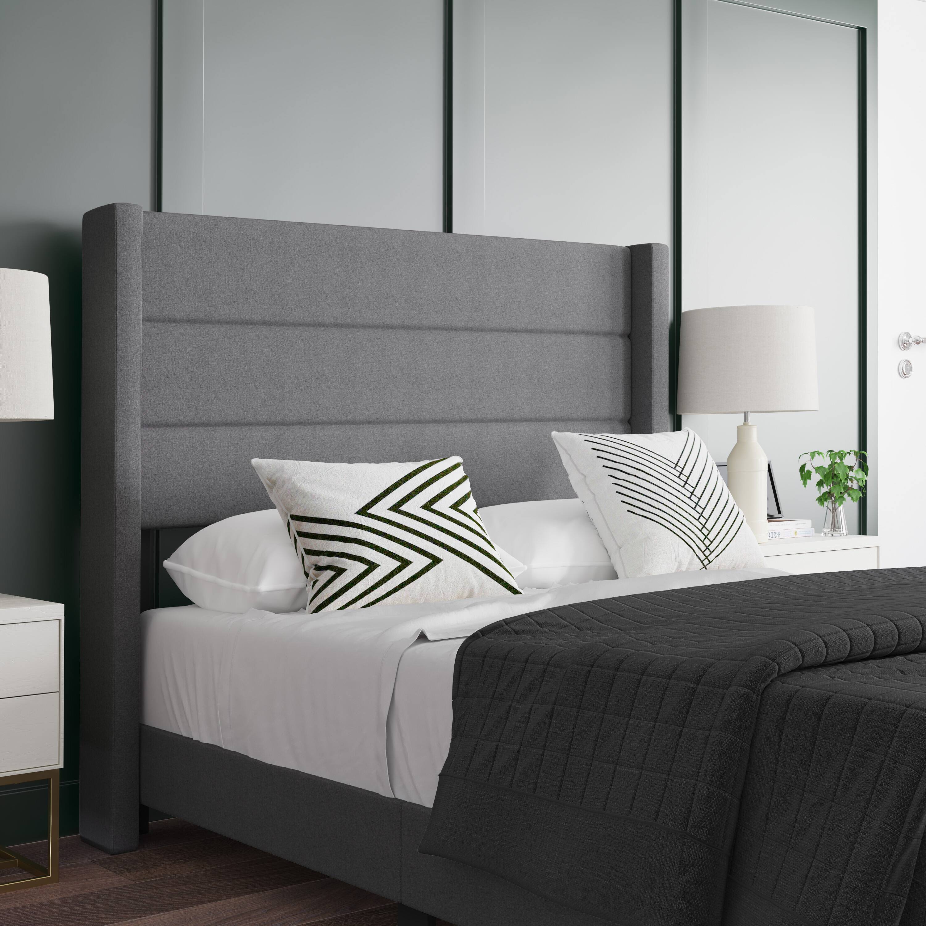 Alt View 4. Emma + Oliver - Upholstered Platform Bed with Wingback Headboard - Gray.