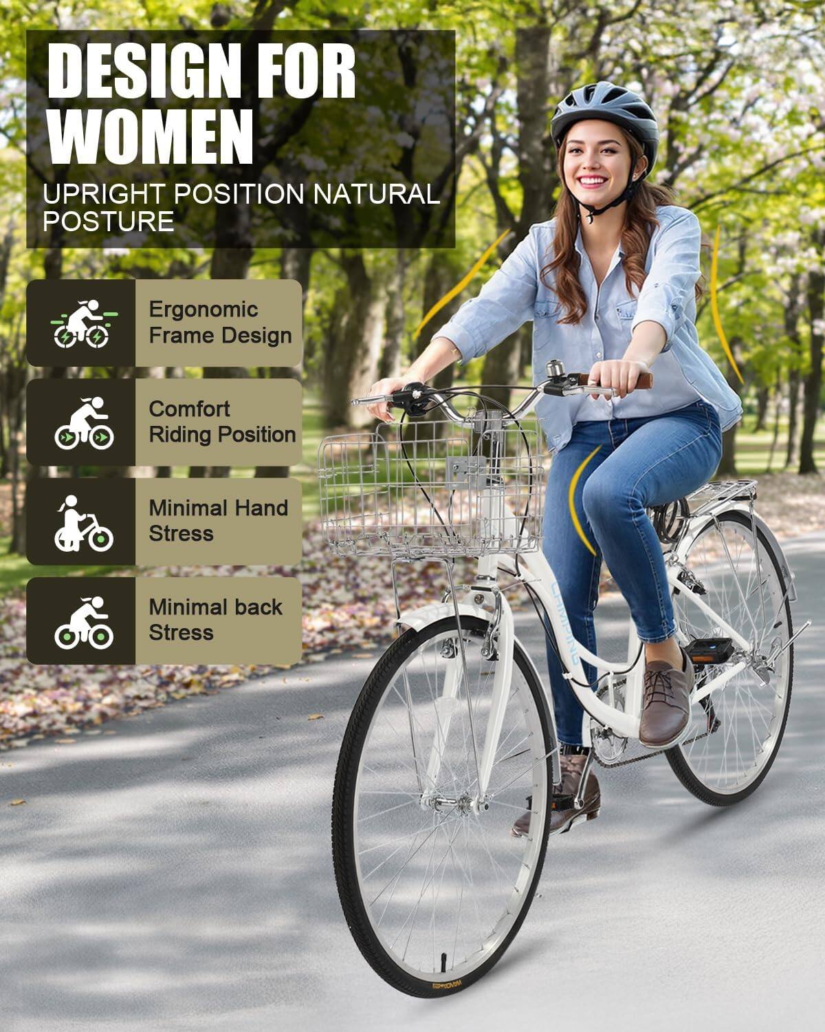 DESIGN FOR WOMEN  
UPRIGHT POSITION NATURAL POSTURE  

- Ergonomic Frame Design  
- Comfort Riding Position  
- Minimal Hand Stress  
- Minimal back Stress