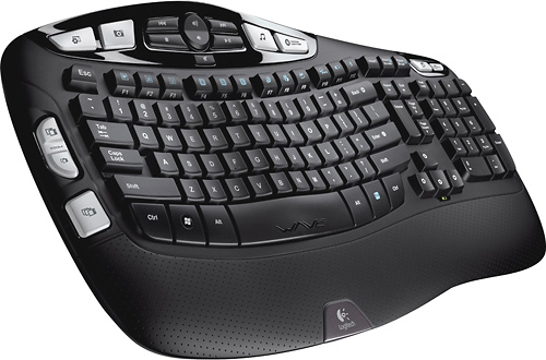 Angle View: Logitech - K350 Ergonomic Full-size Membrane Wireless Keyboard - Black