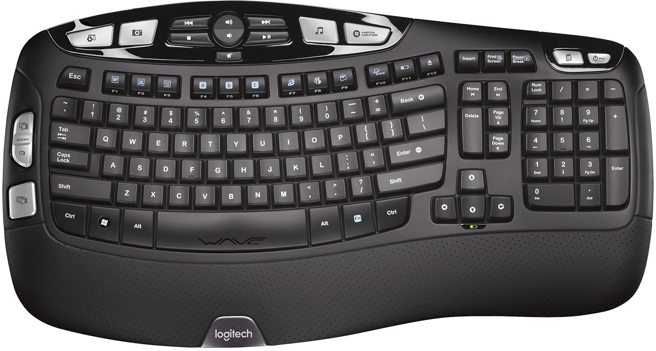 Logitech - K350 Ergonomic Full-size Membrane Wireless Keyboard - Black