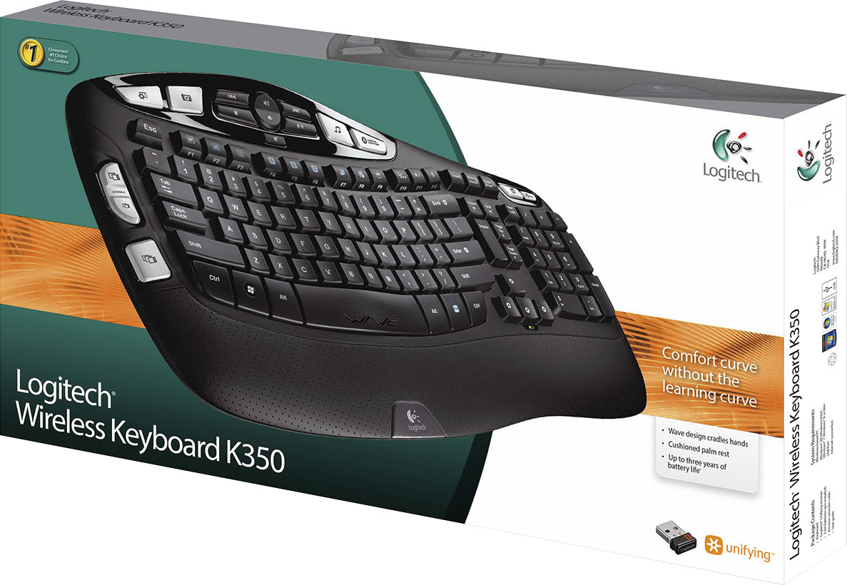 elskerinde Intens forstyrrelse Logitech K350 Ergonomic Full-size Membrane Wireless Keyboard Black  920-001996 - Best Buy